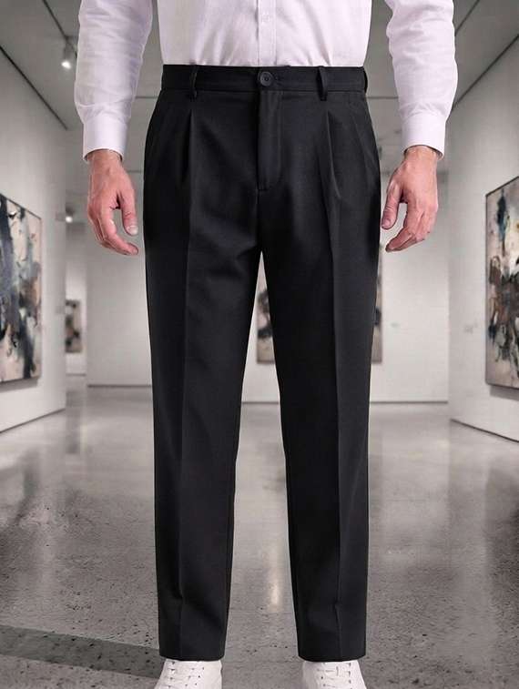 men solid mid rise regular fit formal trouser
