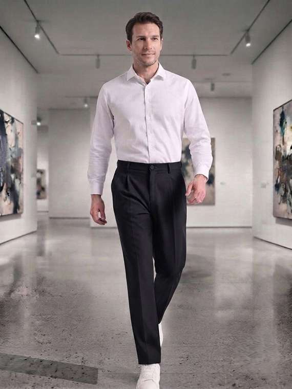 Men Solid Mid Rise Regular Fit Formal Trouser - 22720519 -  Standard Image - 3