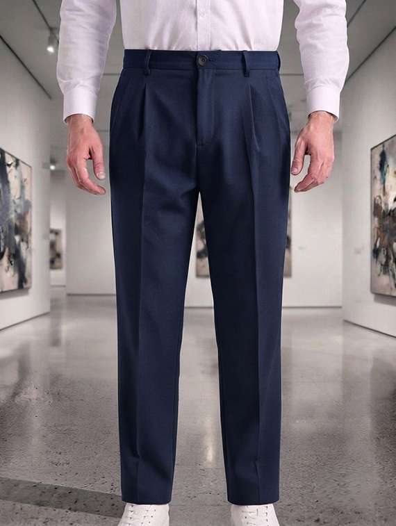 men solid mid rise regular fit formal trouser