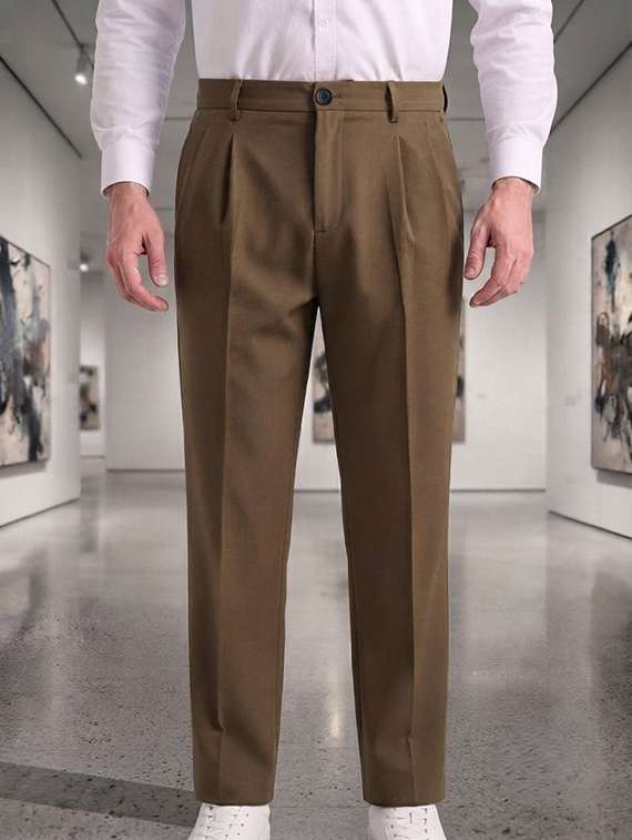 men solid mid rise regular fit formal trouser