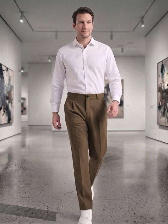 Men Solid Mid Rise Regular Fit Formal Trouser - 22720522 -  Standard Image - 3