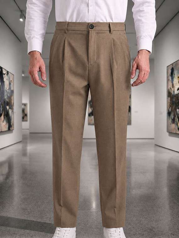 men solid mid rise regular fit formal trouser