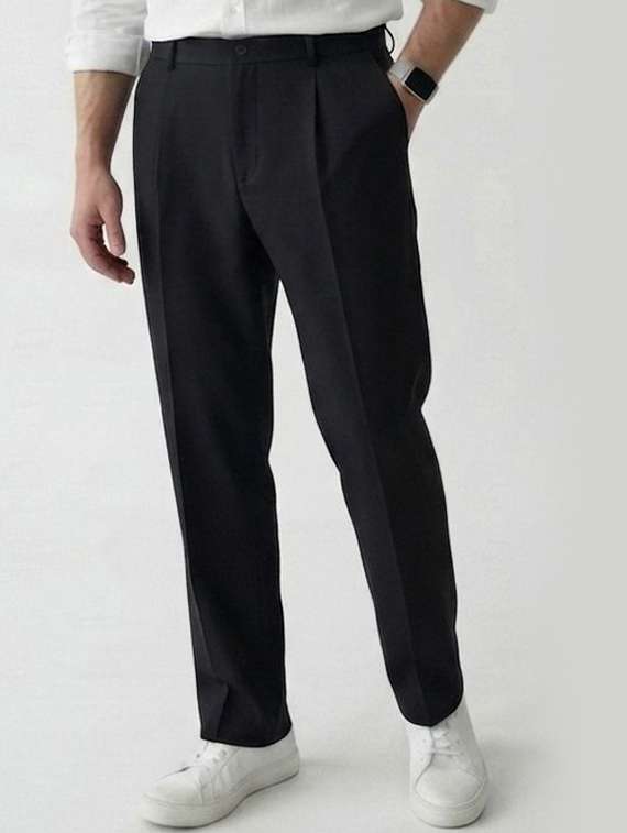 men solid mid rise regular fit formal trouser