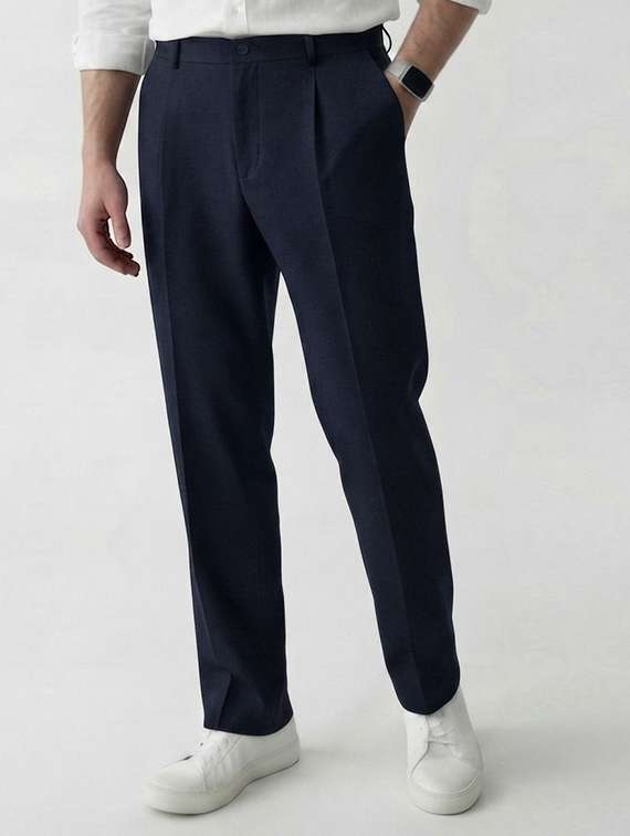 men solid mid rise regular fit formal trouser