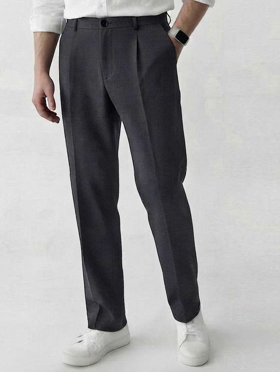 men solid mid rise regular fit formal trouser