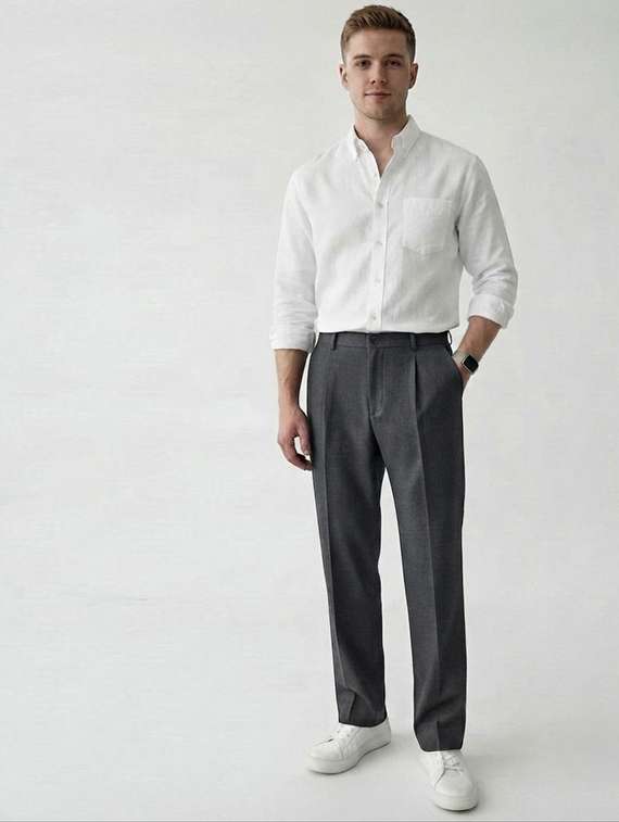 Men Solid Mid Rise Regular Fit Formal Trouser - 22720527 -  Standard Image - 3