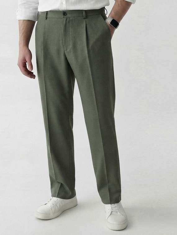 men solid mid rise regular fit formal trouser