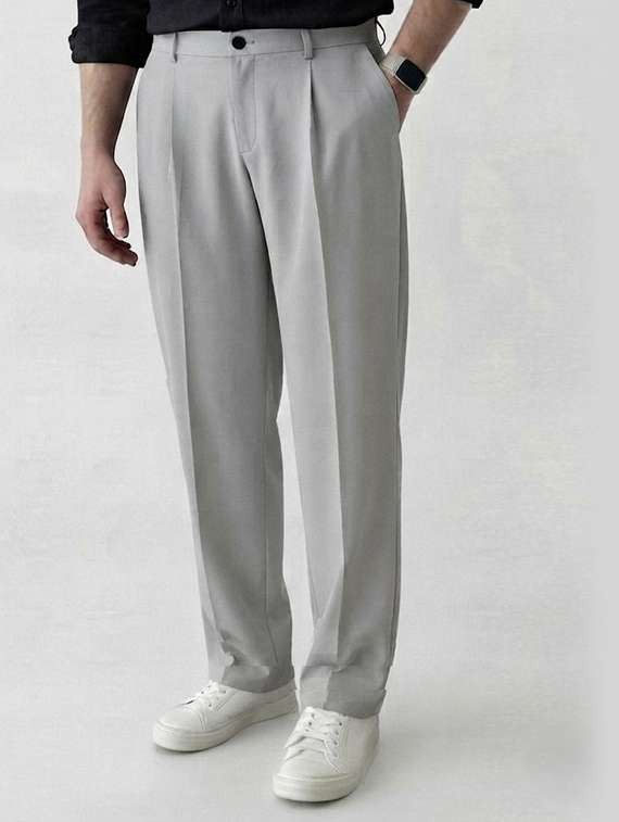 men solid mid rise regular fit formal trouser