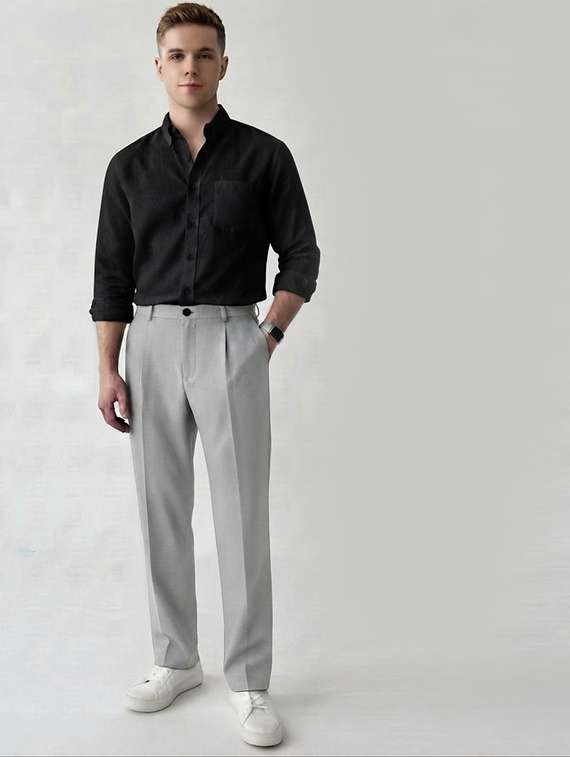 Men Solid Mid Rise Regular Fit Formal Trouser - 22720529 -  Standard Image - 3