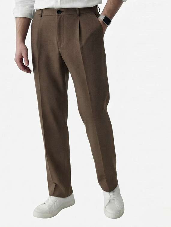 men solid mid rise regular fit formal trouser