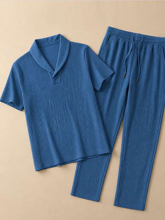 Men Textured Short Sleeves T-shirt And Trouser Co-ord Set - 22720589 -  Standard Image - 3