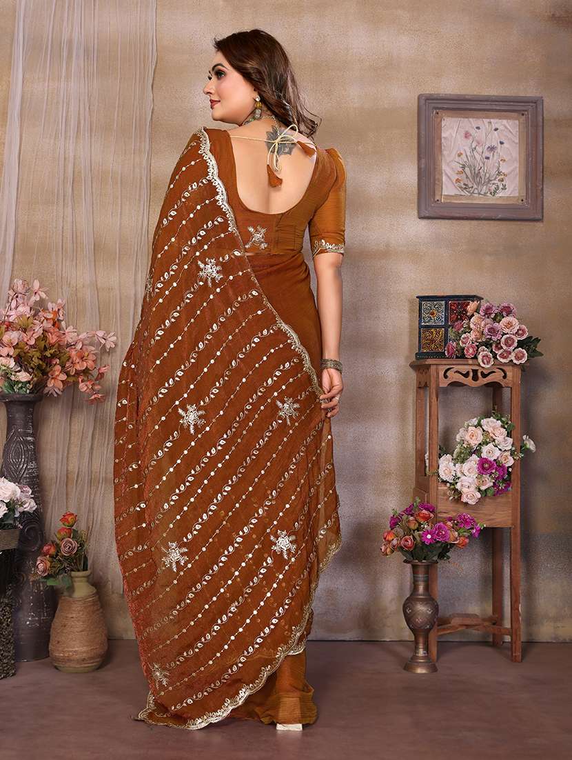 Women Solid With Work Embroidered Saree With Blouse - 22720637 -  Standard Image - 3