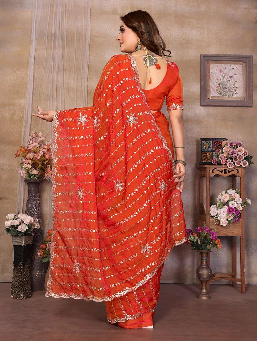 Women Solid With Work Embroidered Saree With Blouse - 22720638 -  Standard Image - 3