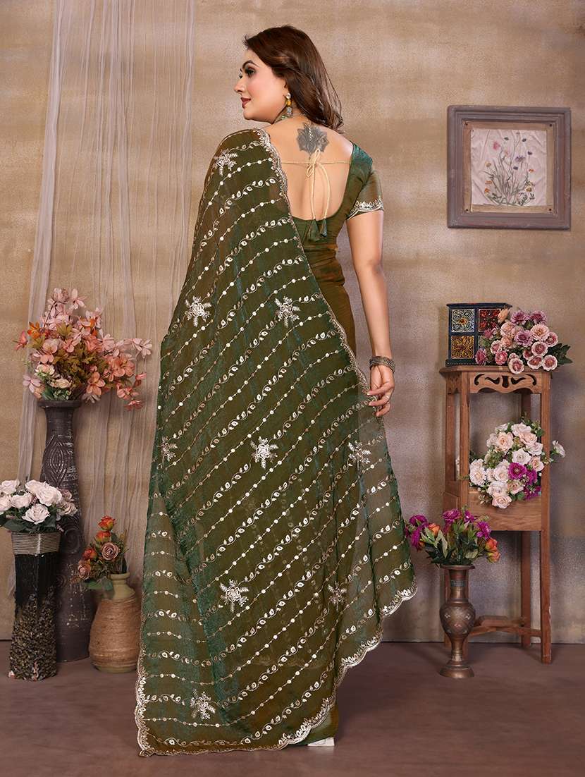 Women Solid With Work Embroidered Saree With Blouse - 22720639 -  Standard Image - 3