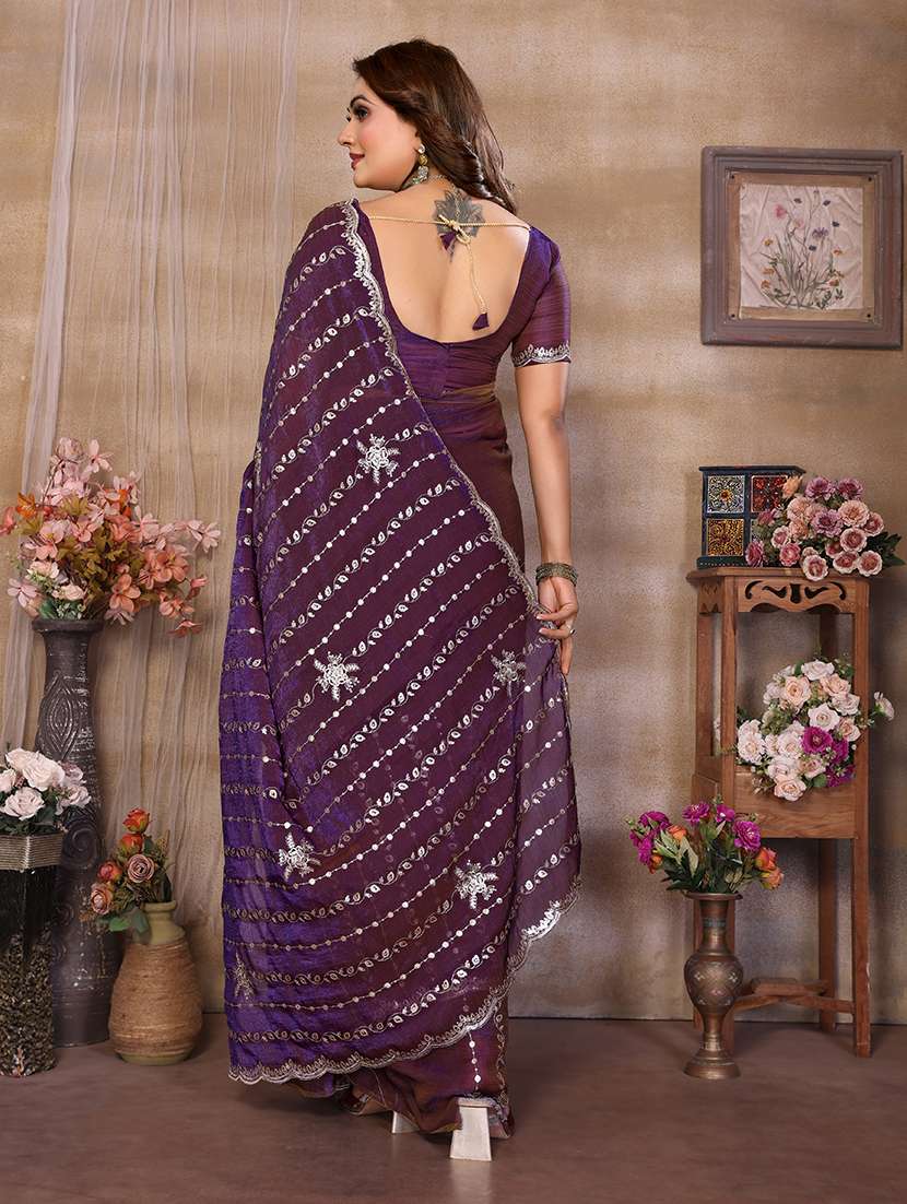 Women Solid With Work Embroidered Saree With Blouse - 22720641 -  Standard Image - 3