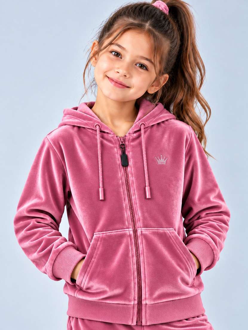 girls solid long sleeves hooded sweatshirt