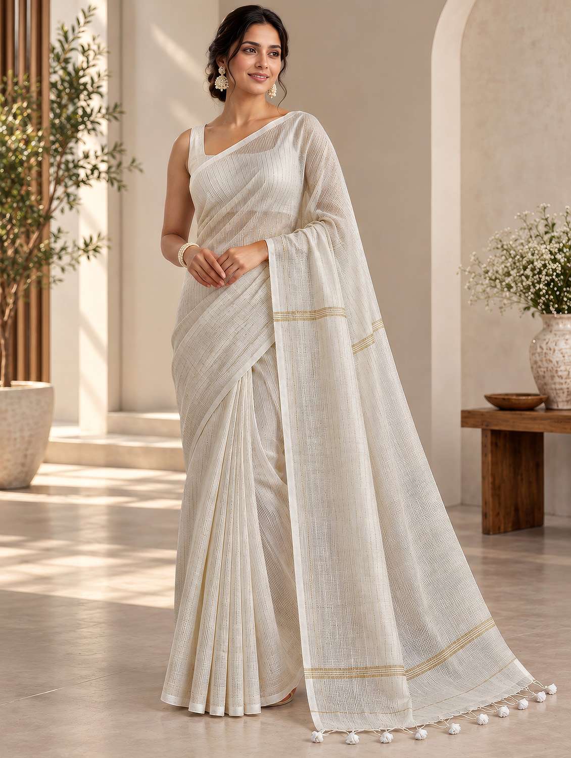 women self design handloom saree with blouse