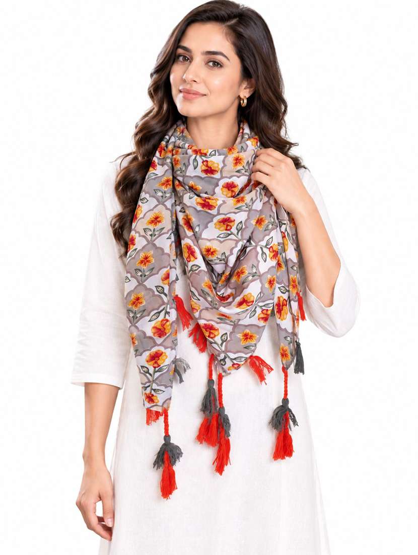 Women Pack Of 2 Floral Printed Scarf With Tassels - 22720967 -  Standard Image - 3