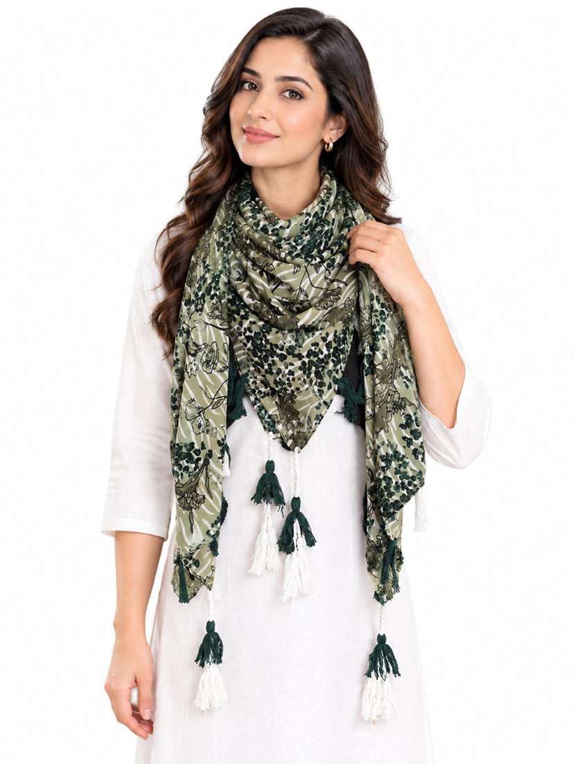 Women Pack Of 3 Floral Printed Scarf With Tassels - 22720973 -  Standard Image - 3