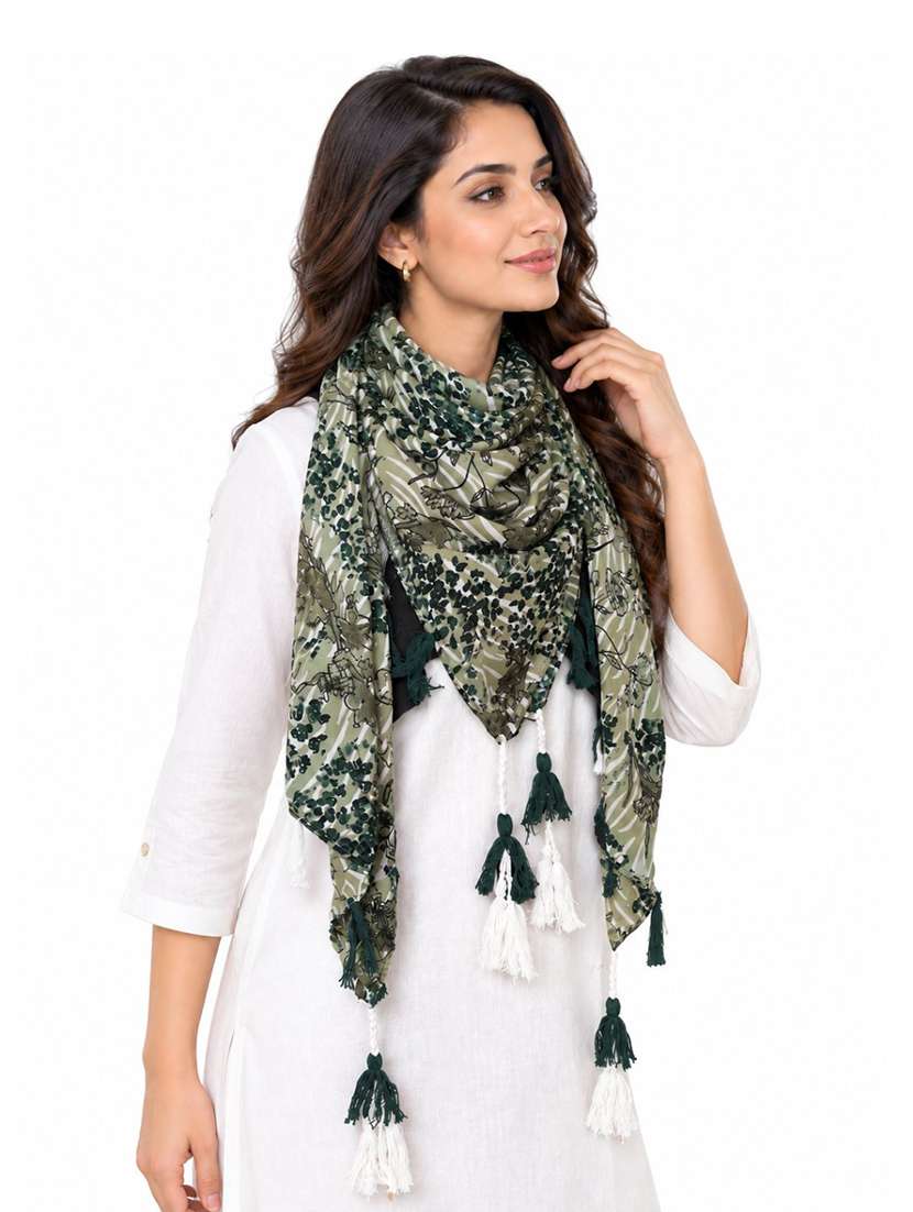 Women Pack Of 5 Floral Printed Scarf With Tassels - 22720975 -  Standard Image - 3