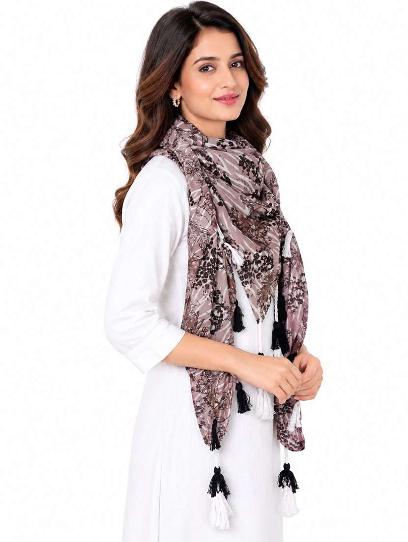 Women Pack Of 3 Floral Printed Scarf With Tassels - 22720978 -  Standard Image - 3