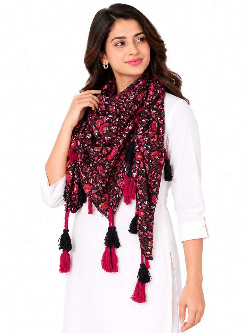 Women Pack Of 4 Floral Printed Scarf With Tassels - 22720989 -  Standard Image - 3
