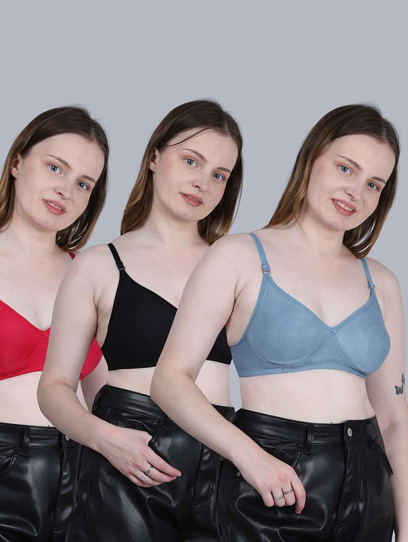 women pack of 3 solid full coverage regular bra