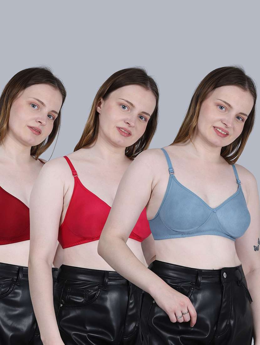 women pack of 3 solid full coverage regular bra