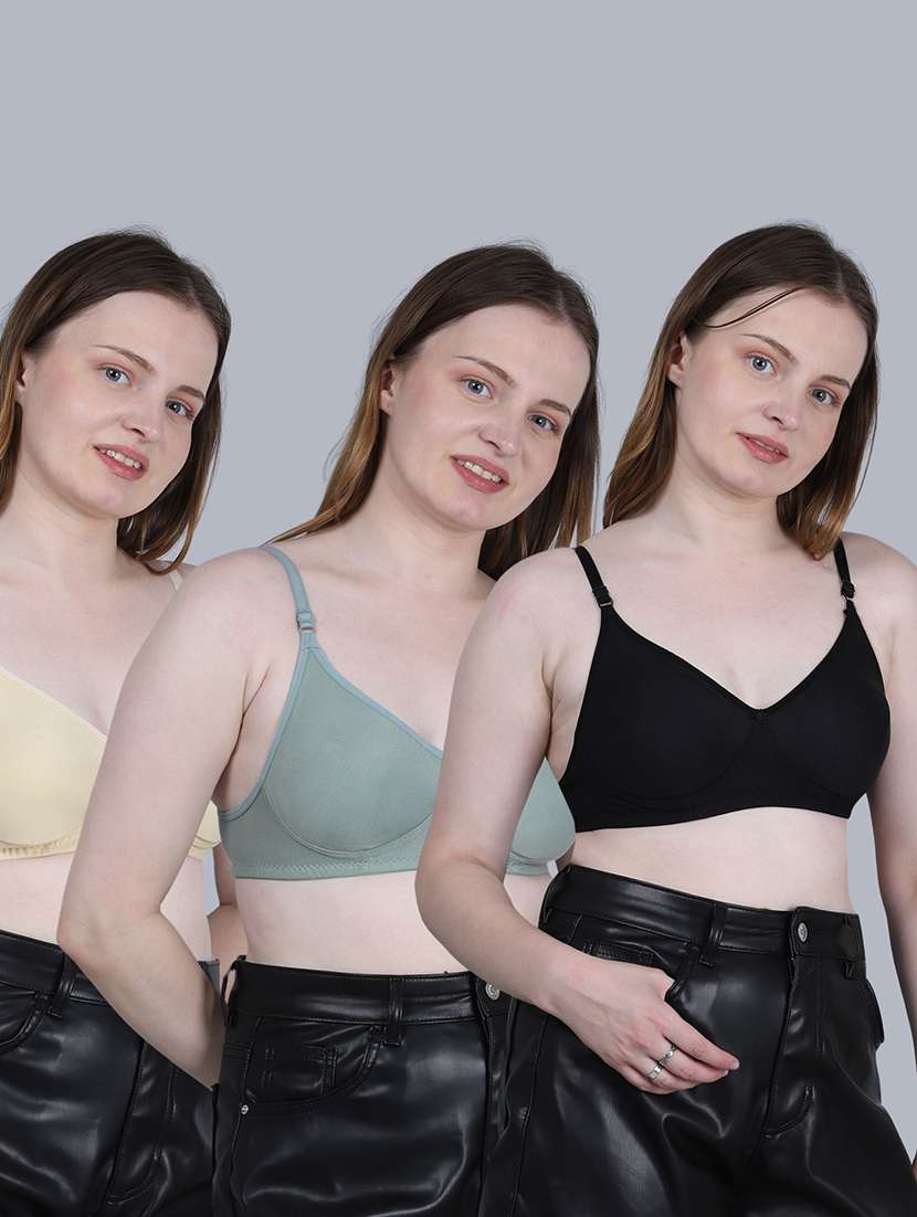 women pack of 3 solid full coverage regular bra