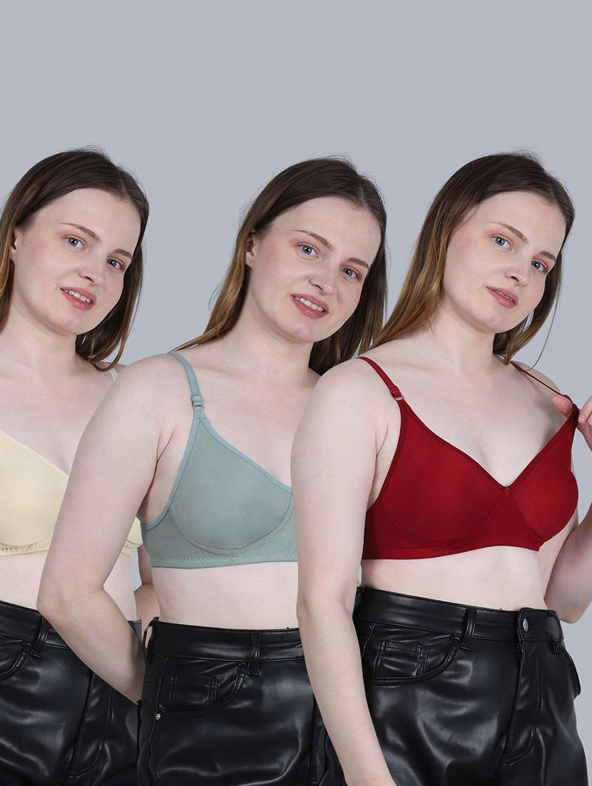 women pack of 3 solid full coverage regular bra