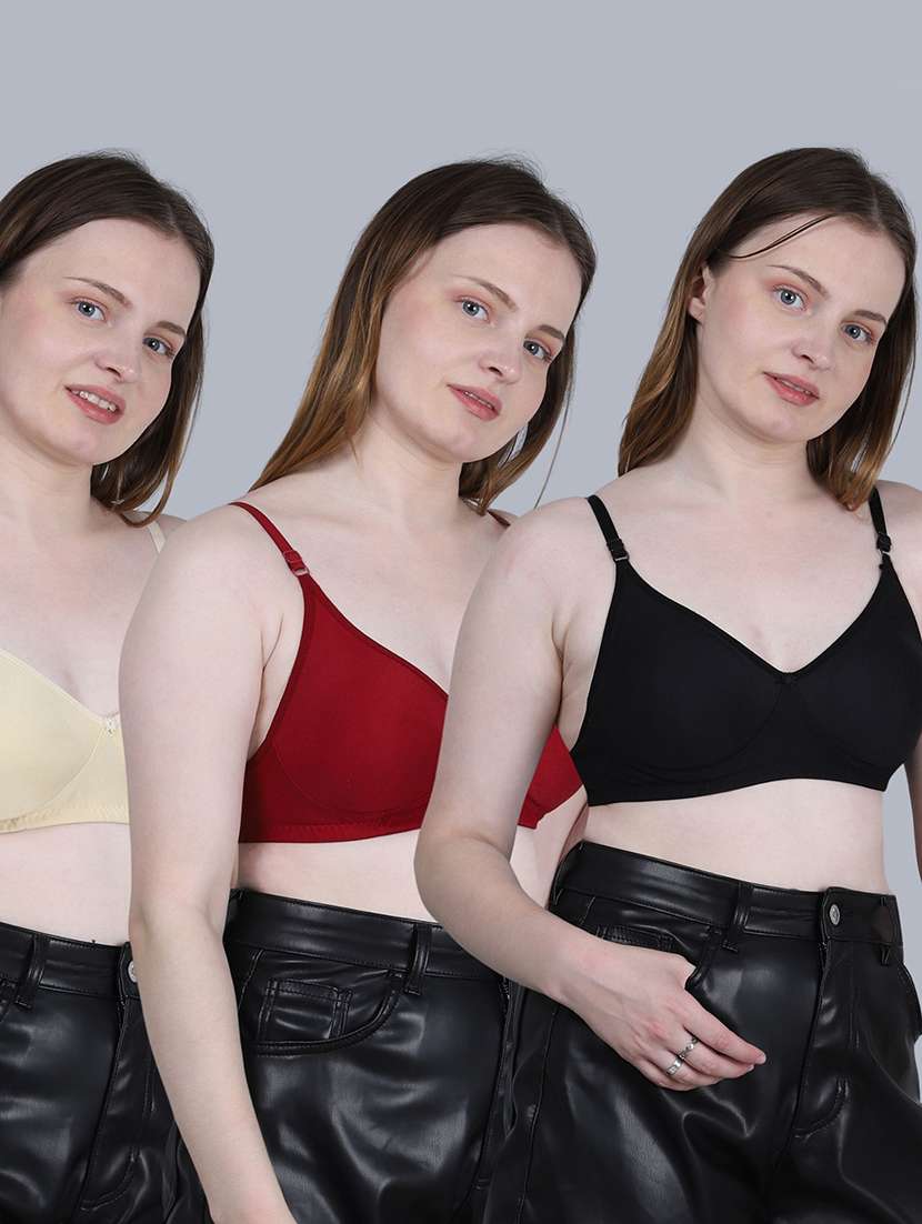 women pack of 3 solid full coverage regular bra
