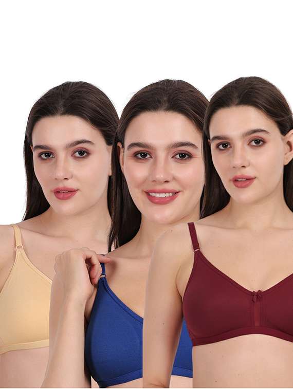 women pack of 3 solid full coverage regular bra