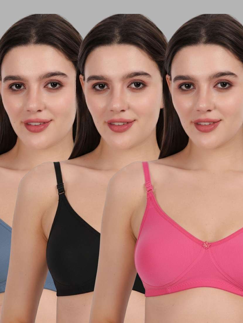 women pack of 3 solid full coverage regular bra