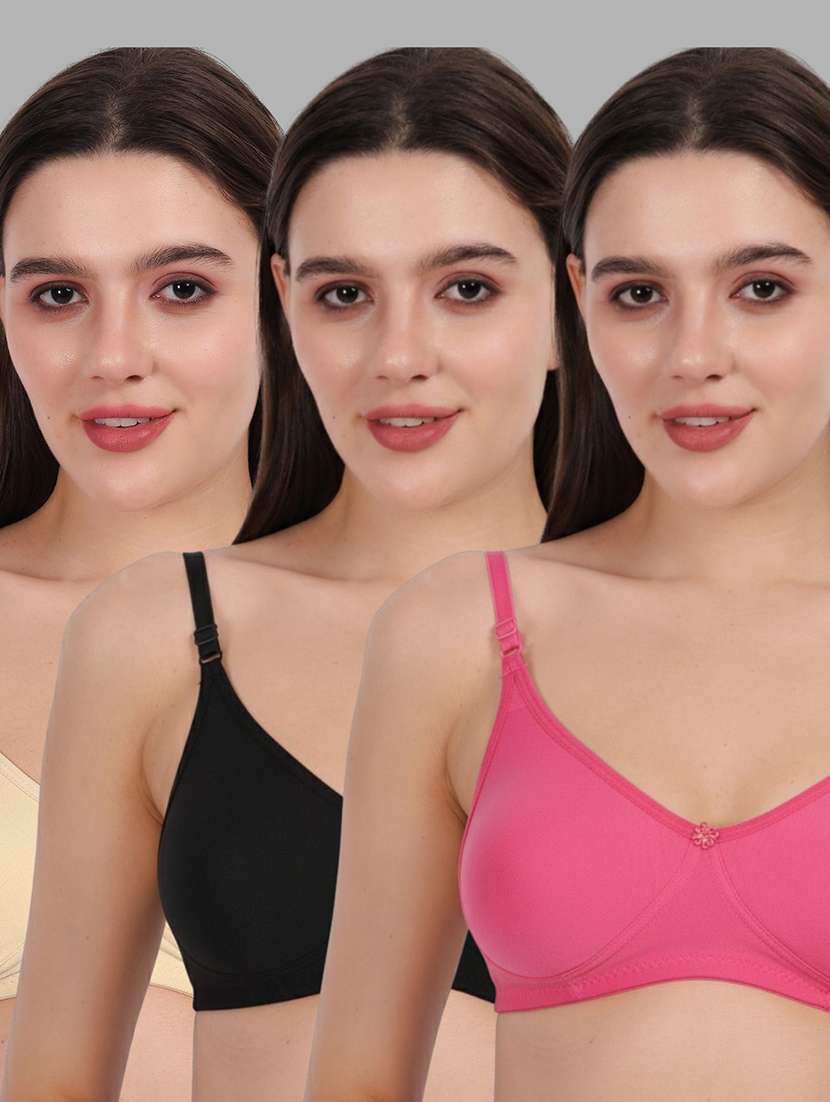 women pack of 3 solid full coverage regular bra