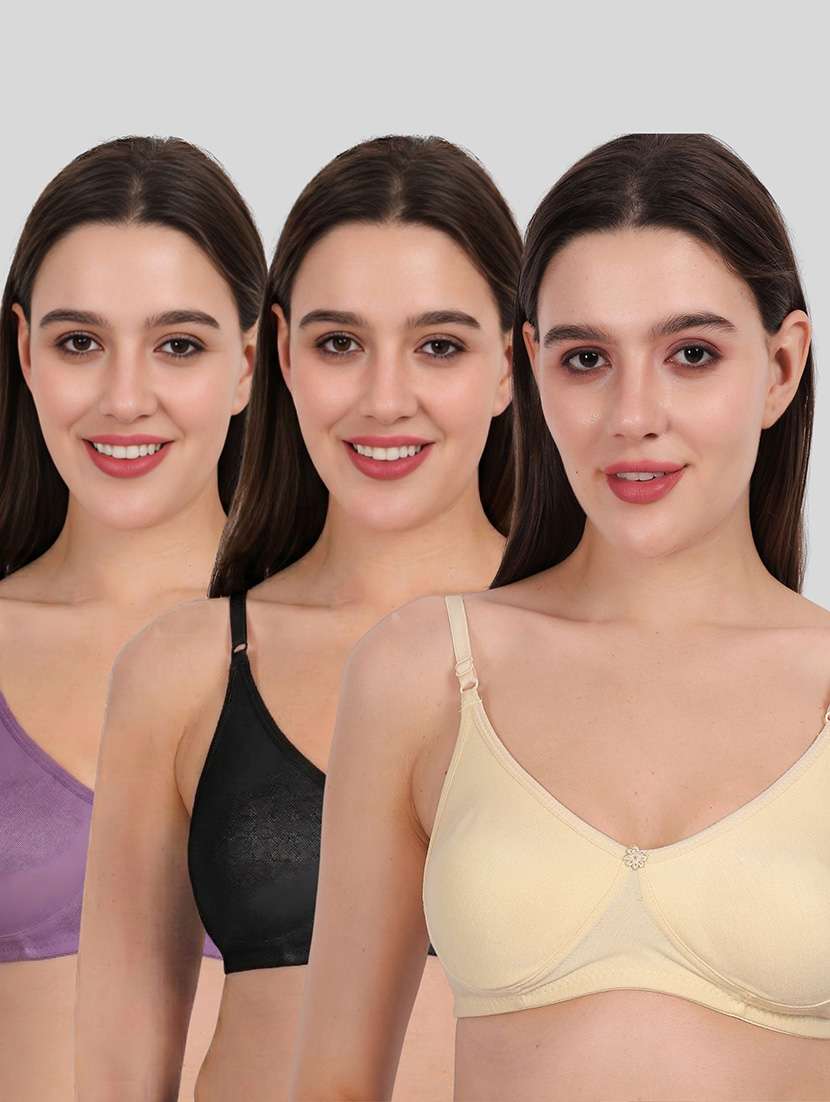 women pack of 3 solid full coverage regular bra