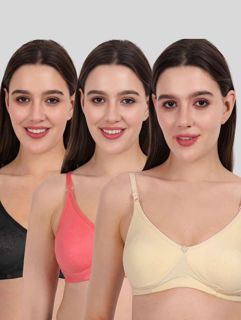 women pack of 3 solid full coverage regular bra