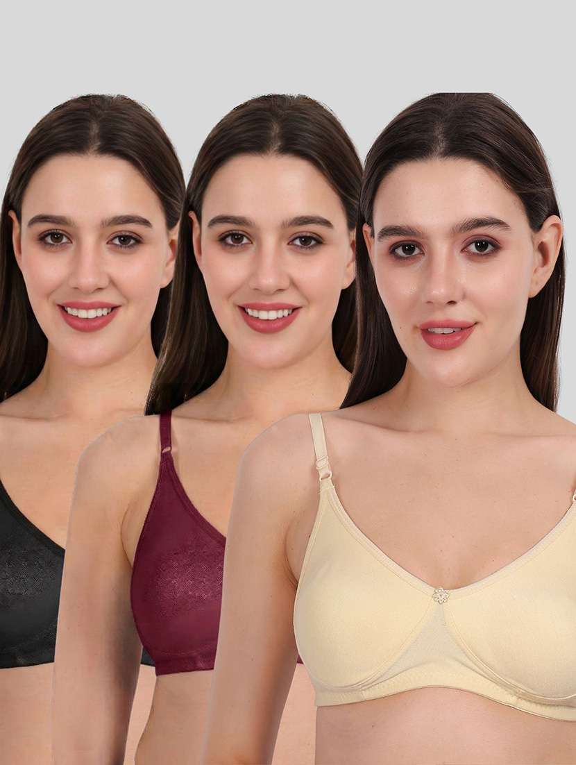 women pack of 3 solid full coverage regular bra