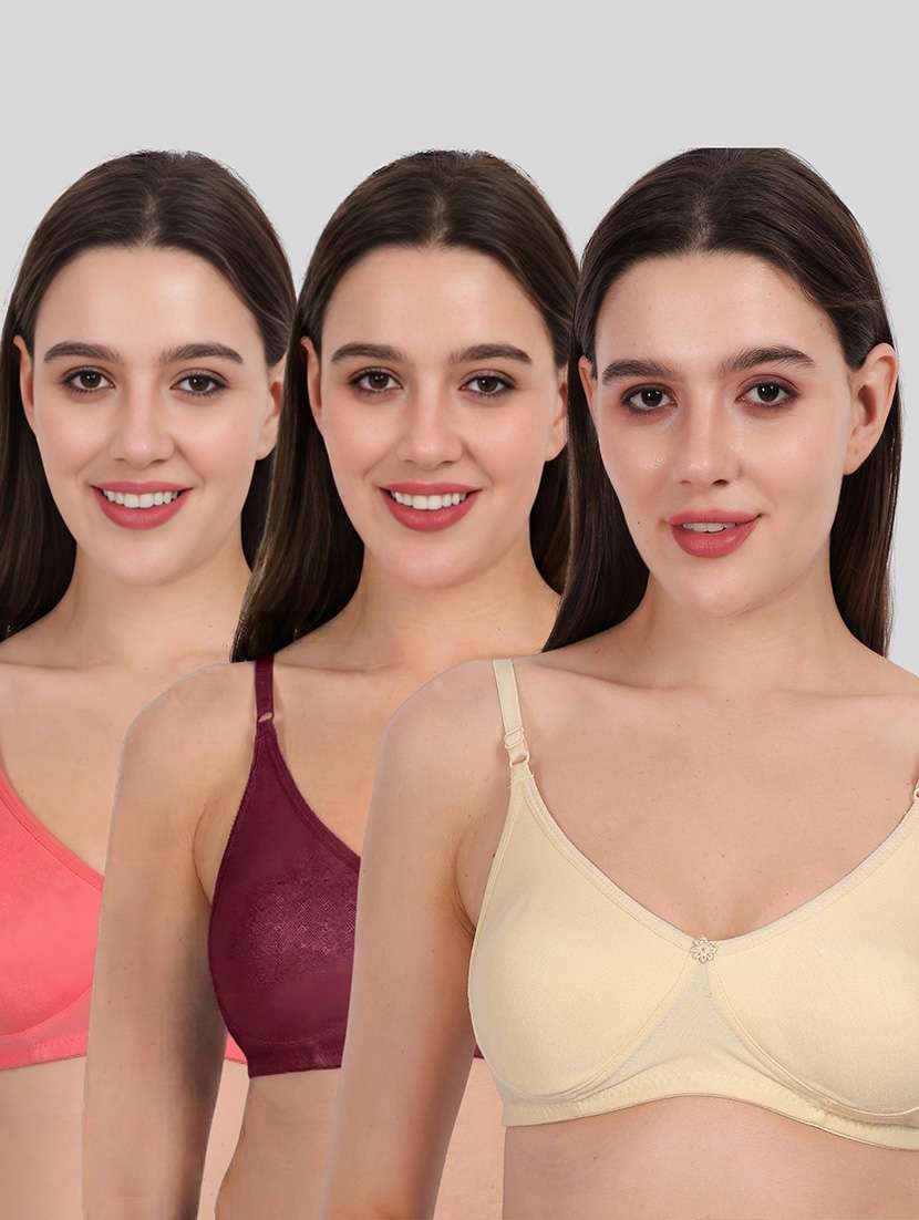 women pack of 3 solid full coverage regular bra