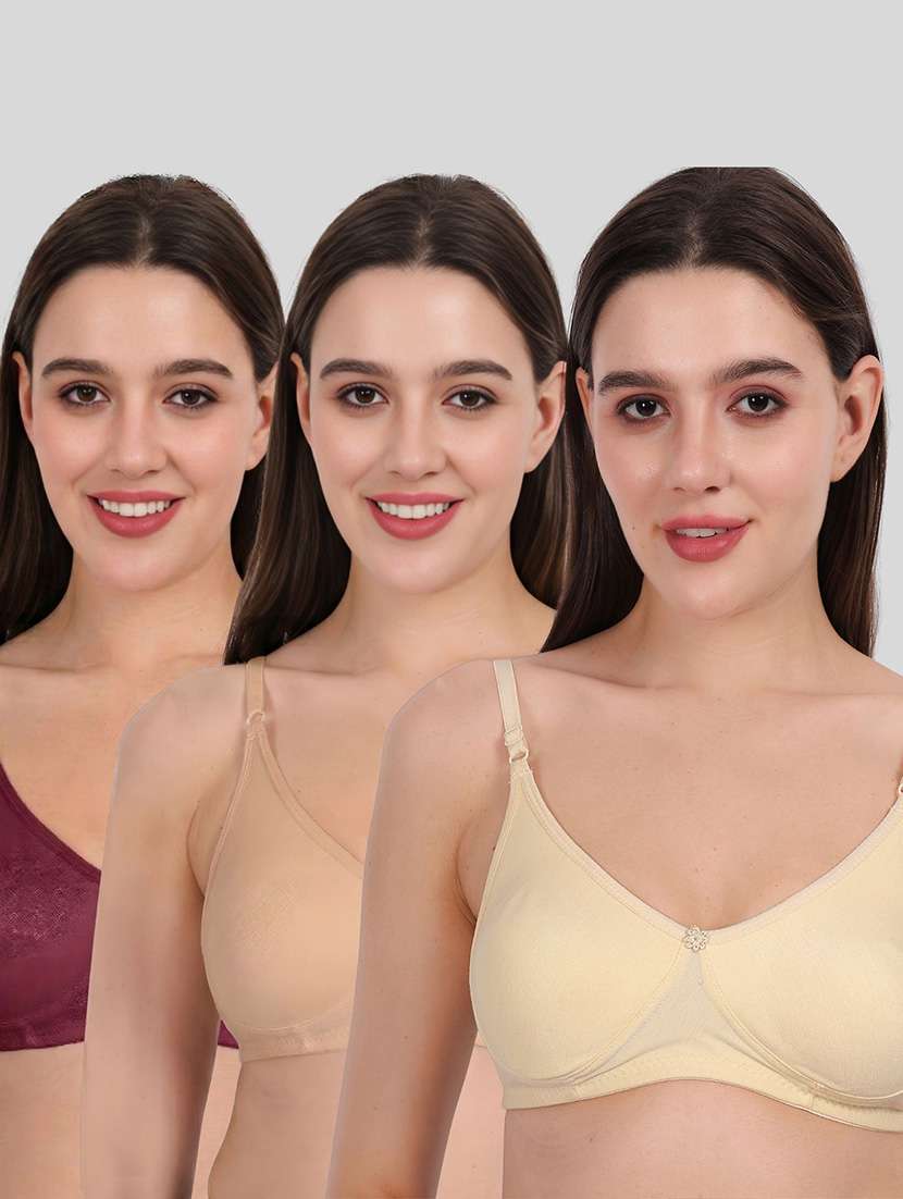 women pack of 3 solid full coverage regular bra