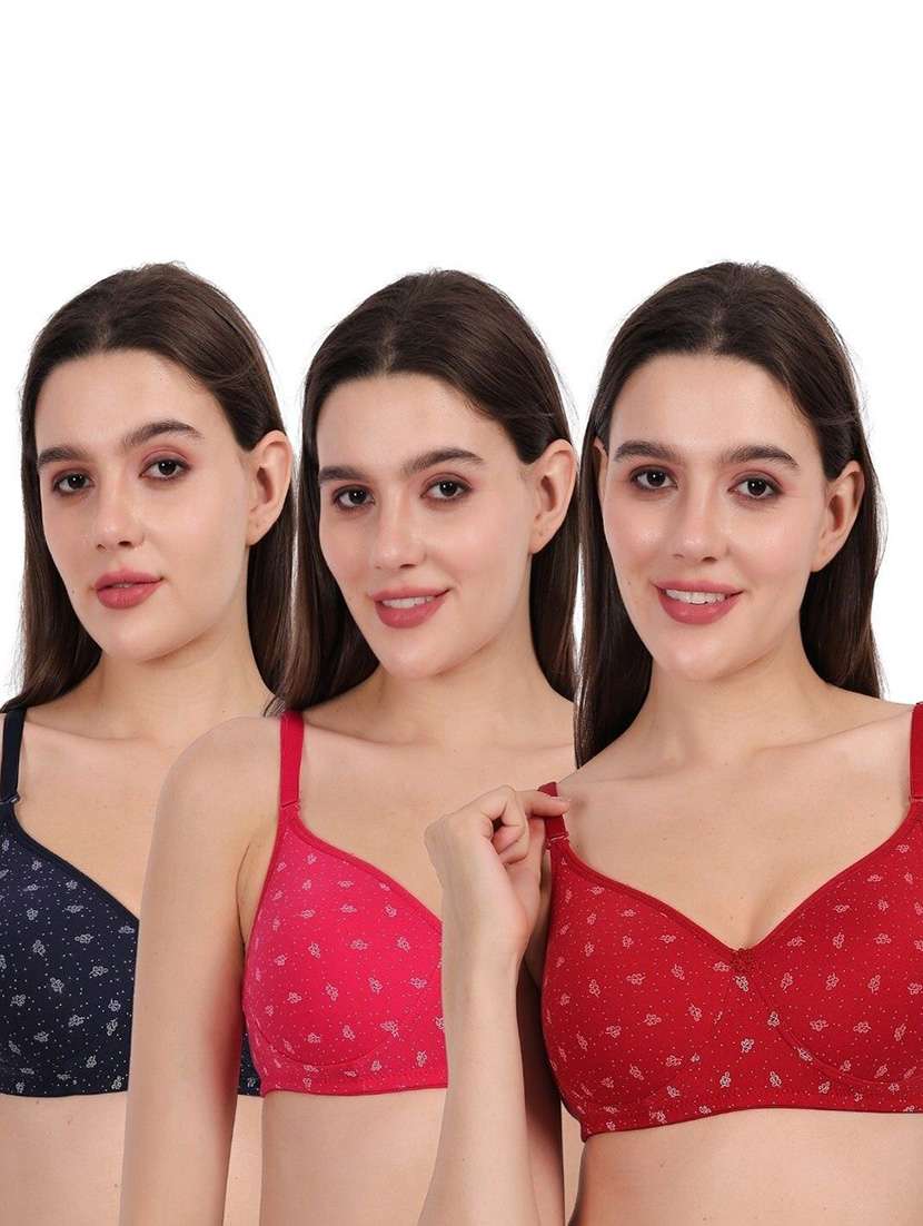 women pack of 3 printed full coverage regular bra