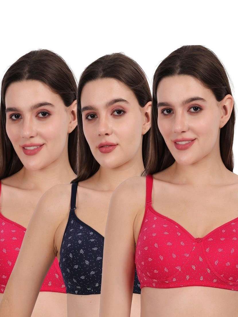 women pack of 3 printed full coverage regular bra