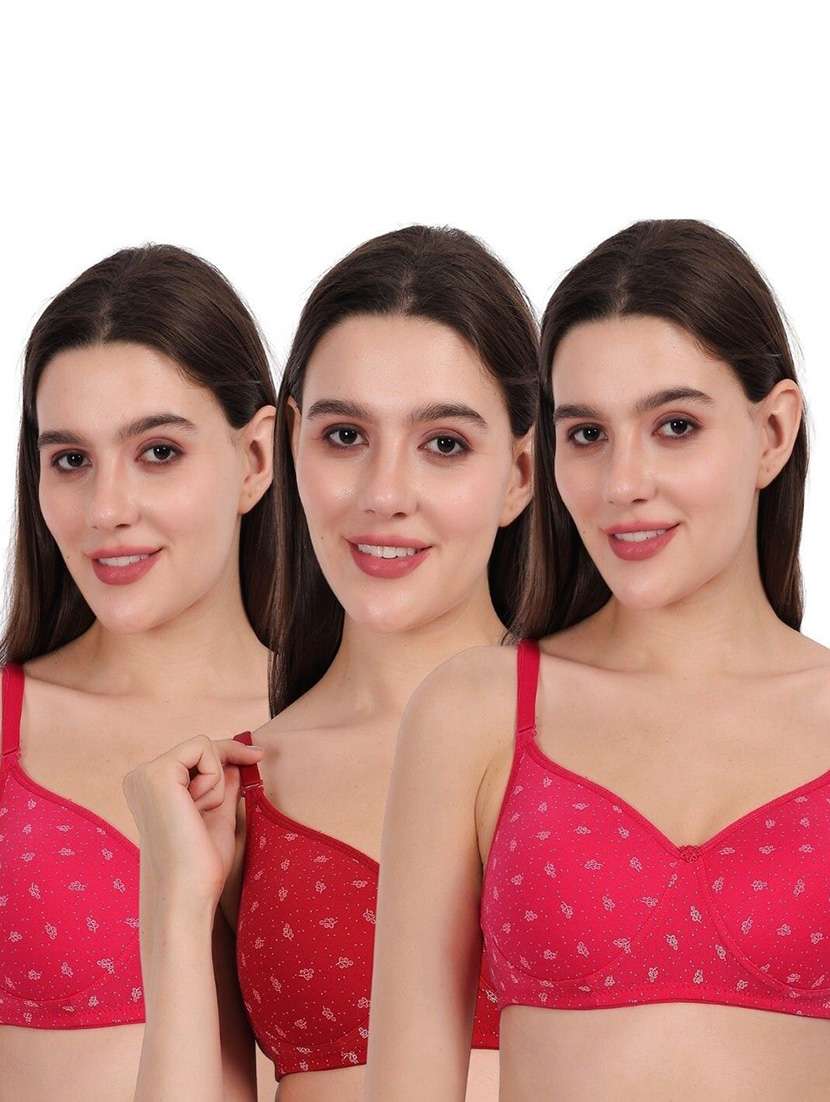 women pack of 3 printed full coverage regular bra
