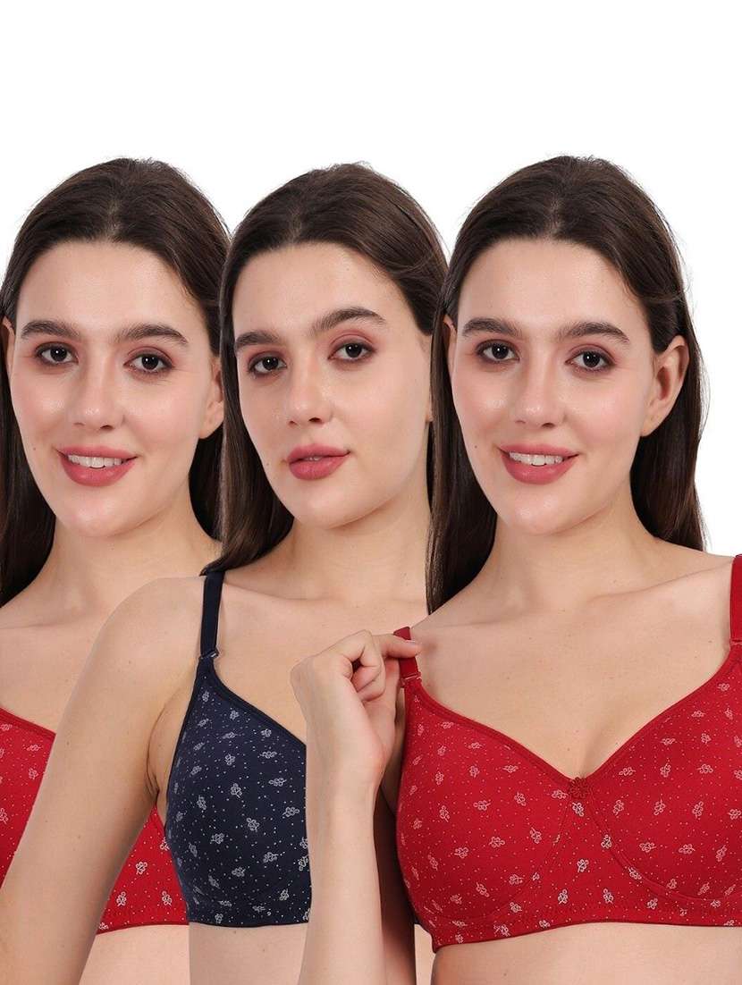 women pack of 3 printed full coverage regular bra