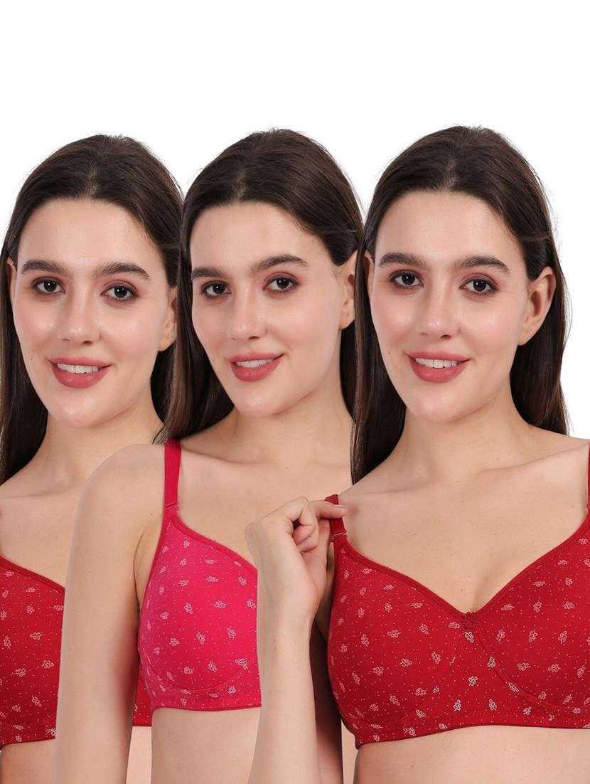 women pack of 3 printed full coverage regular bra
