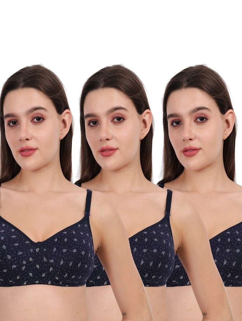 women pack of 3 printed full coverage regular bra