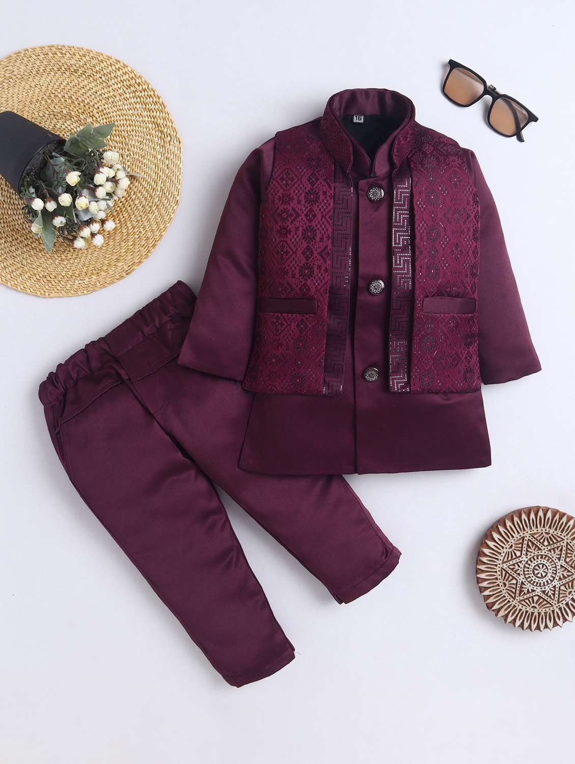 boys self design long sleeves kurta set