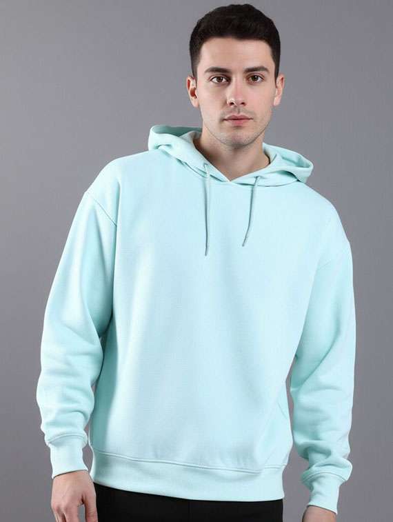 men solid long sleeves hooded sweatshirt