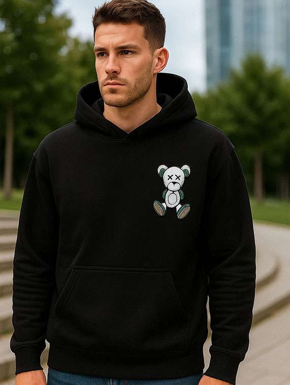 men embroidered long sleeves hooded sweatshirt