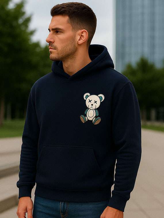 men embroidered long sleeves hooded sweatshirt