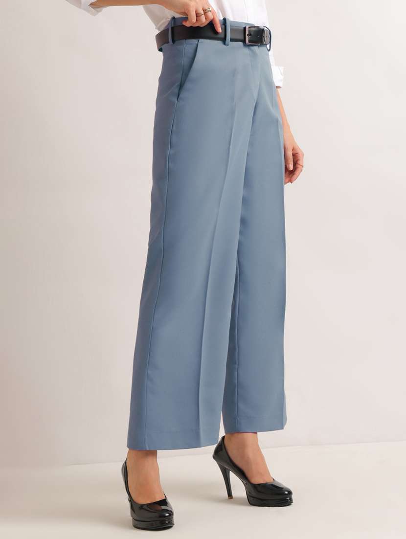 Women Solid High Rise Wide Leg Trouser - 22721708 -  Standard Image - 3